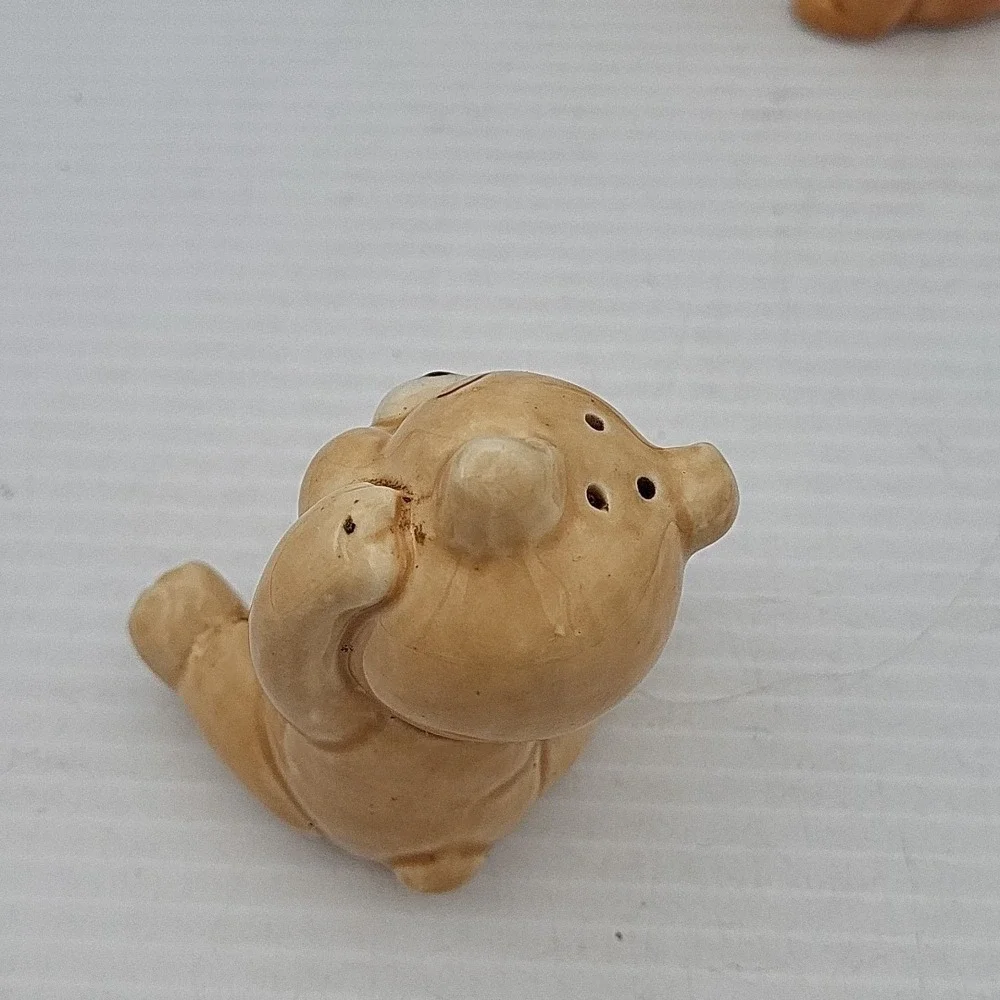 Vintage Ceramic Teddy Bear Salt and Pepper Shakers Set Brown Japan